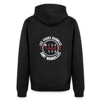 les vraies bagnoles sont manuelles - Veste à capuche bio Premium Unisexe - noir - Dos - Nico (187cm)