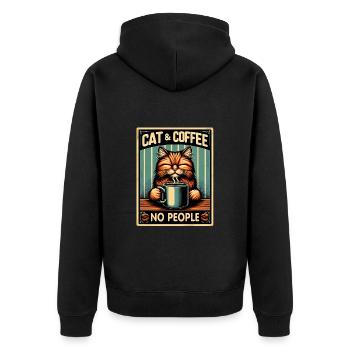 Katze und Kaffee keine Menschen - Unisex Premium Bio Zip Hoodie - Schwarz - Hinten - Nico (187cm)