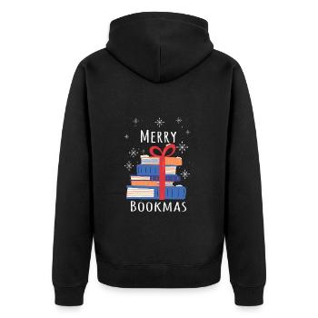 Frohe Bookmas - Festliche Freude für Buchliebhaber - Unisex Premium Bio Zip Hoodie - Schwarz - Hinten - Nico (187cm)