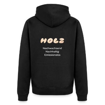 Holz nachhaltig, nachwachsend, emissionslos. - Unisex Premium Bio Zip Hoodie - Schwarz - Hinten - Nico (187cm)