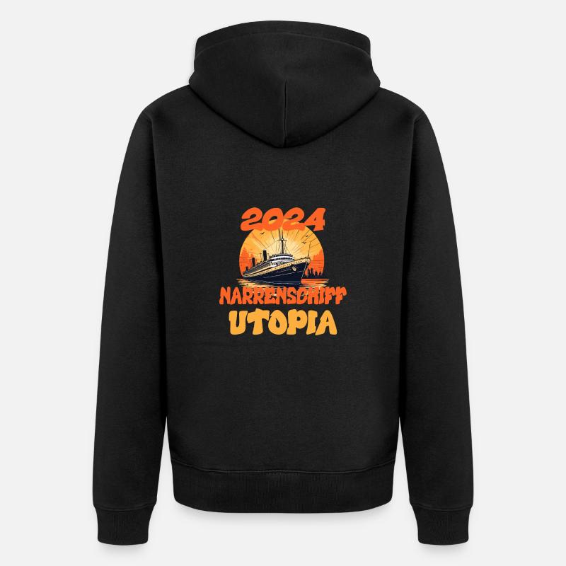 Narrenschiff Utopia, Zitat - Unisex Premium Bio Zip Hoodie - Schwarz