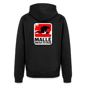MALLE ENDLICH ZU HAUSE, KNIEEND ÜBER ZEBRASTREIFEN - Unisex Premium Bio Zip Hoodie - Schwarz - Hinten - Nico (187cm)
