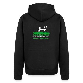 Kuhfladen - Unisex Premium Bio Zip Hoodie - Schwarz - Hinten - Nico (187cm)