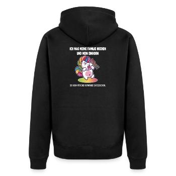 Sei kein Psycho Einhorn Shirt - Unisex Premium Bio Zip Hoodie - Schwarz - Hinten - Nico (187cm)