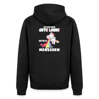 Gute Laune Einhorn Shirt - Unisex Premium Bio Zip Hoodie - Schwarz - Hinten - Nico (187cm)