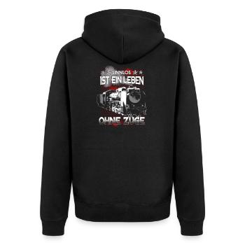 Railroad - meaningless is a life without trains - Unisex Premium Organic Zip Hoodie - black - Back - Nico (187cm)