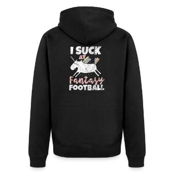I suck at Fantasy football - Unisex Premium Bio Zip Hoodie - Schwarz - Hinten - Nico (187cm)
