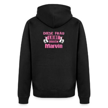 Diese Frau liebt ihren Marvin - Unisex Premium Bio Zip Hoodie - Schwarz - Hinten - Nico (187cm)