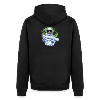 Der skelettierte Astronaut beim Fischen. - Unisex Premium Bio Zip Hoodie - Schwarz - Hinten - Nico (187cm)