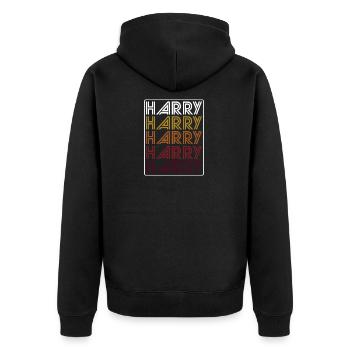 Harry Retro Wordmark Pattern - Unisex Premium Bio Zip Hoodie - Schwarz - Hinten - Nico (187cm)