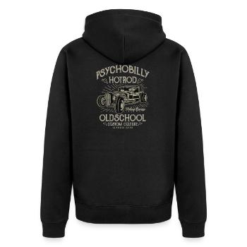 Psychobilly Hotrod - Unisex Premium Bio Zip Hoodie - Schwarz - Hinten - Nico (187cm)