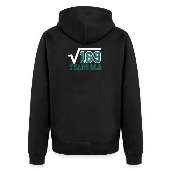 Square Root of 169 Tee Shirt 13th Birthday - Unisex Premium Organic Zip Hoodie - black - Back - Nico (187cm)