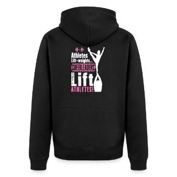 Cheerleader Cheerleading Athlet Cheer Geschenk - Unisex Premium Bio Zip Hoodie - Schwarz - Hinten - Nico (187cm)