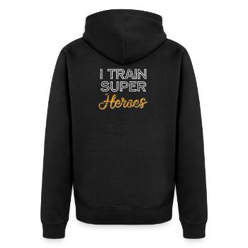 I train Superheroes - Veste à capuche bio Premium Unisexe - noir - Dos - Nico (187cm)