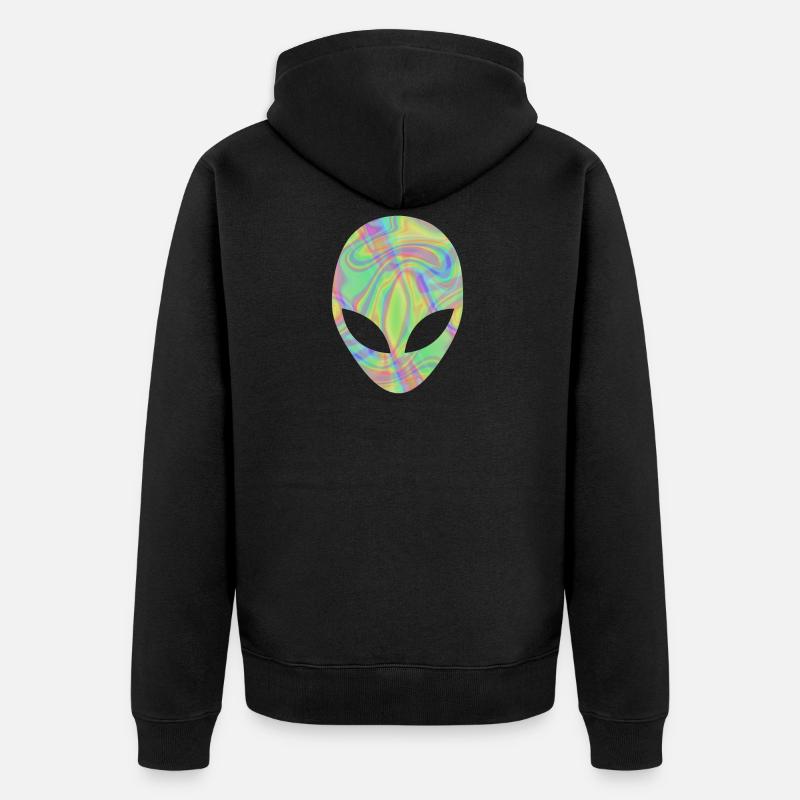 Alien Head Extraterrestre Vert Hologram - Veste à capuche bio Premium Unisexe - noir