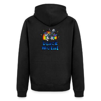 Black Metal Musik Einhorn Pony Regenbogen Pink Fan - Unisex Premium Bio Zip Hoodie - Schwarz - Hinten - Nico (187cm)