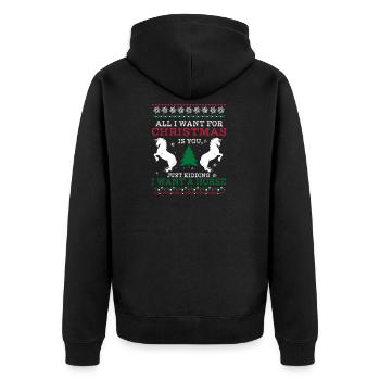 All I Want - Horse Christmas Ugly Sweater Gift - Unisex Premium Organic Zip Hoodie - black - Back - Nico (187cm)