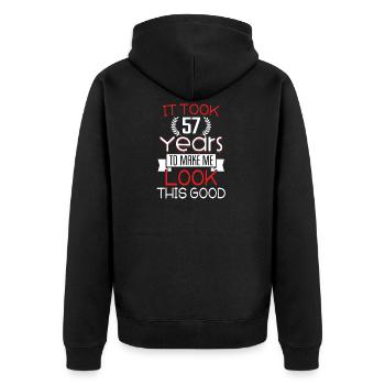 Birthday 57 years · shirt · birthday saying - Unisex Premium Organic Zip Hoodie - black - Back - Nico (187cm)