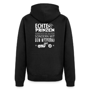 Biker Shirt Männer - Motorrad Prinz - Unisex Premium Bio Zip Hoodie - Schwarz - Hinten - Nico (187cm)