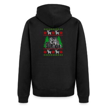 farmer tractor ugly christmas - Unisex Premium Bio Zip Hoodie - Schwarz - Hinten - Nico (187cm)