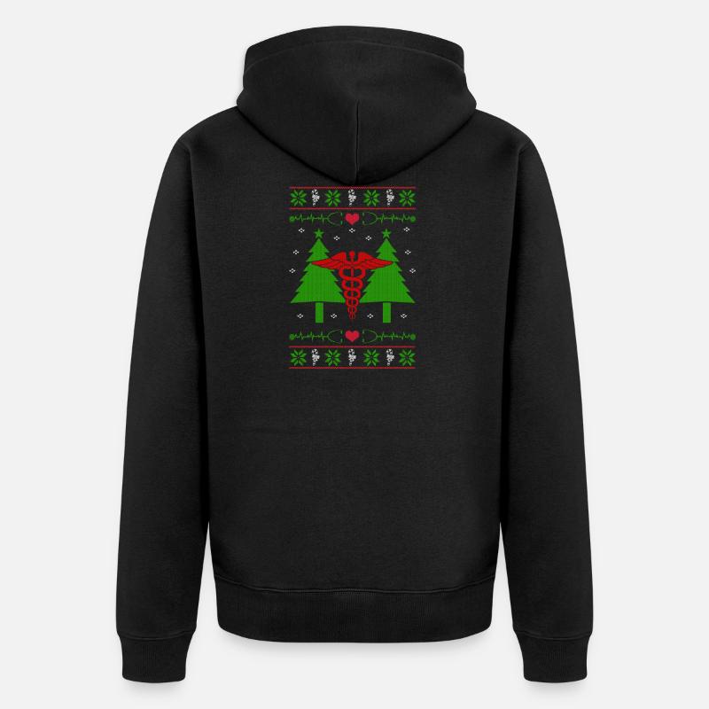 Infirmier infirmière laid de Noël - Veste à capuche bio Premium Unisexe - noir