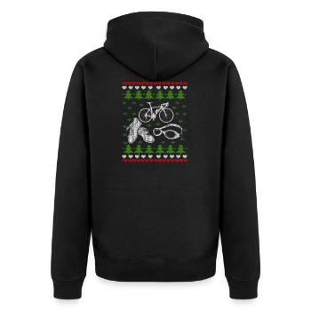 Triathlon Ugly Christmas Jumper Triathlete - Unisex Premium Bio Zip Hoodie - Schwarz - Hinten - Nico (187cm)