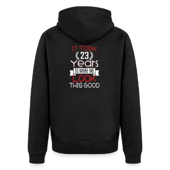 Anniversaire 23 ans · chemise · disant anniversaire - Veste à capuche bio Premium Unisexe - noir - Dos - Nico (187cm)