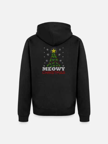 Meowy Christmas Tree Ugly Shirt - Unisex Premium Organic Zip Hoodie - black