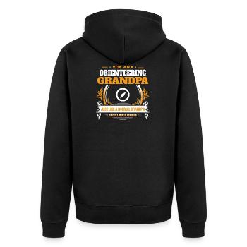 Orientierungslauf-Großvater-Hemd-Geschenk-Idee - Unisex Premium Bio Zip Hoodie - Schwarz - Hinten - Nico (187cm)