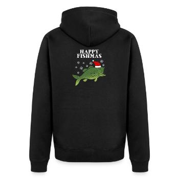 Happy Fischmas anglers Christmas gift - Unisex Premium Organic Zip Hoodie - black - Back - Nico (187cm)