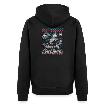 Unicorn Ugly Xmas Sweater Gift Christmas - Unisex Premium Organic Zip Hoodie - black - Back - Nico (187cm)