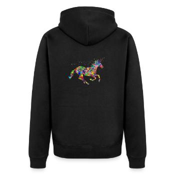 Magisches Glitzer Muster Einhorn mit Sternstaub - Unisex Premium Bio Zip Hoodie - Schwarz - Hinten - Nico (187cm)