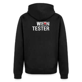 WEIN TESTER SHIRT - GESCHENK - Unisex Premium Bio Zip Hoodie - Schwarz - Hinten - Nico (187cm)