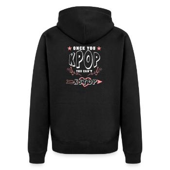 Once You KPop You Can't KStop T Shirt Gift - Unisex Premium Bio Zip Hoodie - Schwarz - Hinten - Nico (187cm)