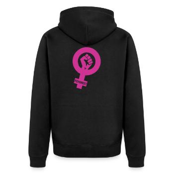 Feminist als Geschenk - Unisex Premium Bio Zip Hoodie - Schwarz - Hinten - Nico (187cm)