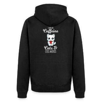 Katzen - Kaffee - Fluchen - Geschenk - Unisex Premium Bio Zip Hoodie - Schwarz - Hinten - Nico (187cm)