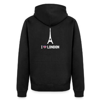 I love London Spaß-Shirt - Unisex Premium Bio Zip Hoodie - Schwarz - Hinten - Nico (187cm)
