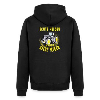 echte helden haben gelbe felgen 01 - Unisex Premium Bio Zip Hoodie - Schwarz - Hinten - Nico (187cm)