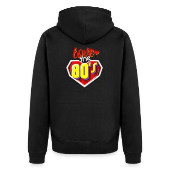 Liebe die 80er Jahre - Unisex Premium Bio Zip Hoodie - Schwarz - Hinten - Nico (187cm)