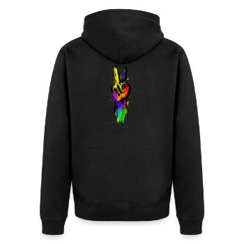 Weltfriedenszeichen - Unisex Premium Bio Zip Hoodie - Schwarz - Hinten - Nico (187cm)