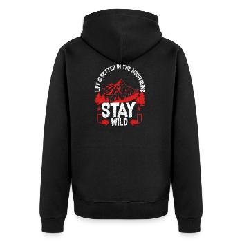 Bleib Wild Berge Wandern Klettern Geschenk Berg - Unisex Premium Bio Zip Hoodie - Schwarz - Hinten - Nico (187cm)