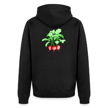 Radieschen. Geschenkidee - Unisex Premium Bio Zip Hoodie - Schwarz - Hinten - Nico (187cm)