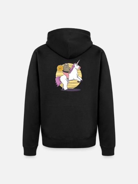 Faultier Einhorn Pizza lustig Geschenk Geburtstag - Premium økologisk unisex-hættejakke - sort