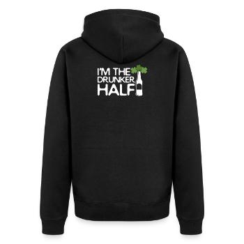 Funny St.Patrick's Day TShirt I'm the Drunker Half - Unisex Premium Organic Zip Hoodie - black - Back - Nico (187cm)