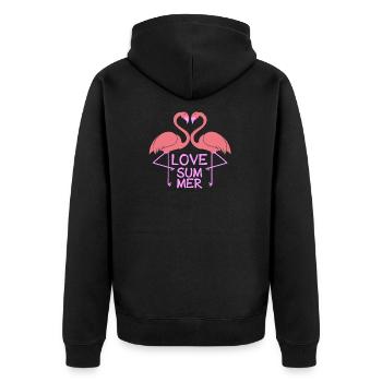 Flamingo Love Summer - Unisex Premium Bio Zip Hoodie - Schwarz - Hinten - Nico (187cm)