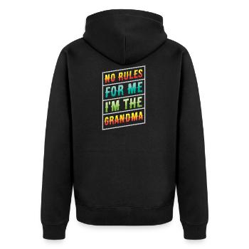 Keine Regeln für mich: Ich bin die Oma - Unisex Premium Bio Zip Hoodie - Schwarz - Hinten - Nico (187cm)