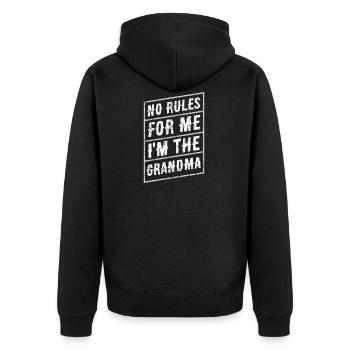 Keine Regeln für mich: Ich bin die Oma - Unisex Premium Bio Zip Hoodie - Schwarz - Hinten - Nico (187cm)