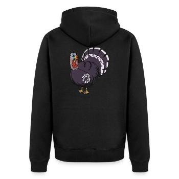 truthahn pute turkey turkeycock gobbler - Unisex Premium Bio Zip Hoodie - Schwarz - Hinten - Nico (187cm)
