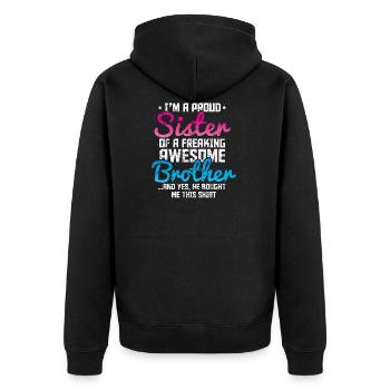 Stolze Schwester eines großartigen Bruders - Unisex Premium Bio Zip Hoodie - Schwarz - Hinten - Nico (187cm)