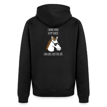 Pferdewirt - Pferd - Arbeit - Reiterhof - Stall - Unisex Premium Bio Zip Hoodie - Schwarz - Hinten - Nico (187cm)